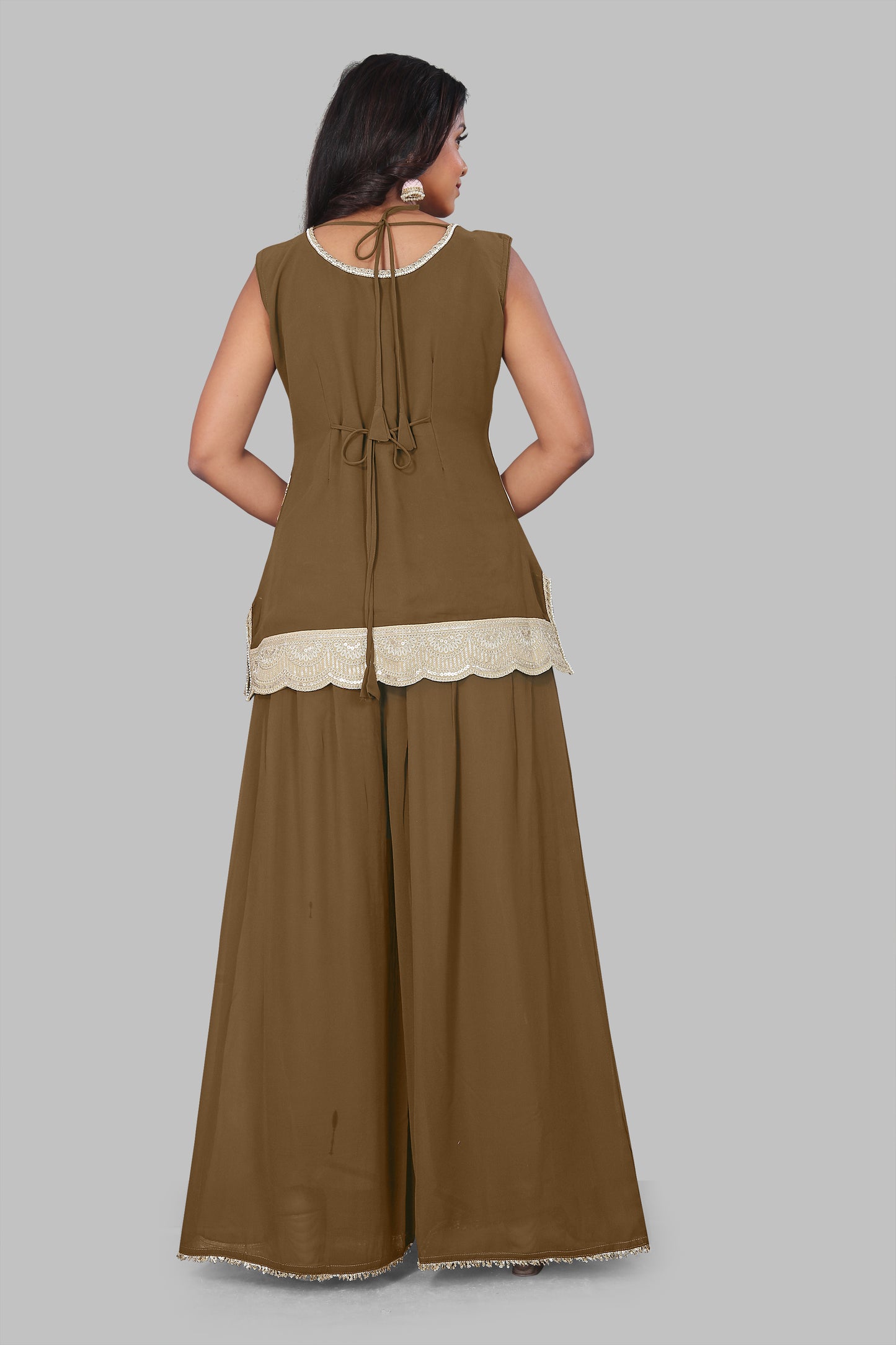 Women’s Ethnic Floral Sleeveless Kurti with Wide Leg Palazzo Pants | Indian Wedding Wear Sharara Suit | 3-Piece Festive Outfit with Dupatta