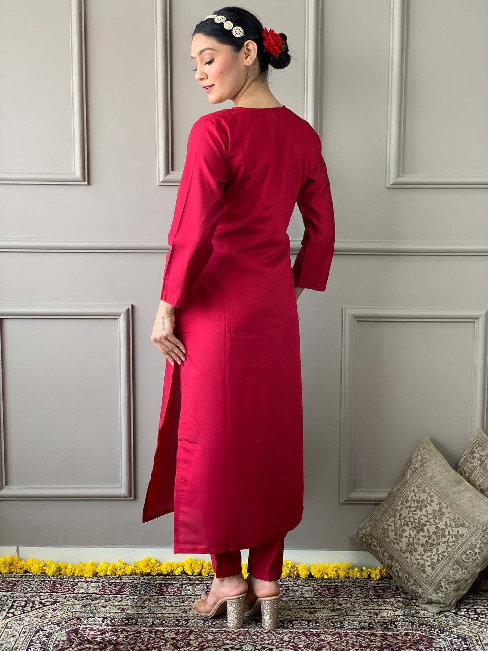 Elegant Rani Pink Festive Salwar Suit with Scalloped Floral Dupatta