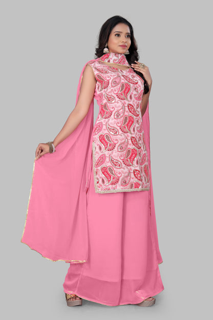 Festive Pink Embroidered Sharara Palazzo Set – Elegant Ethnic Wear for Haldi, Mehendi, and Family Gatherings