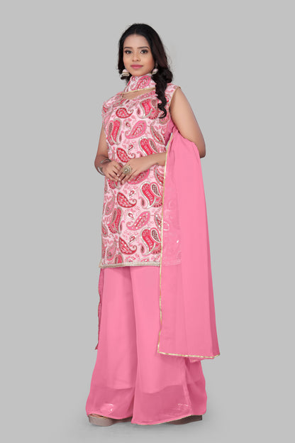 Festive Pink Embroidered Sharara Palazzo Set – Elegant Ethnic Wear for Haldi, Mehendi, and Family Gatherings