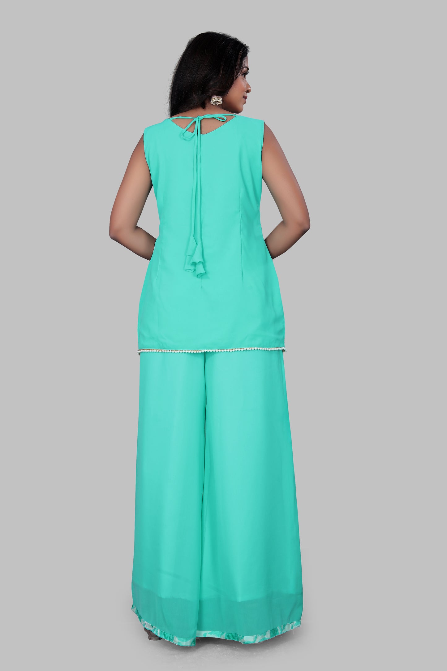 Sea Green Paisley Embroidered Sleeveless Sharara Suit with Dupatta – 3-Piece Festive Ethnic Set