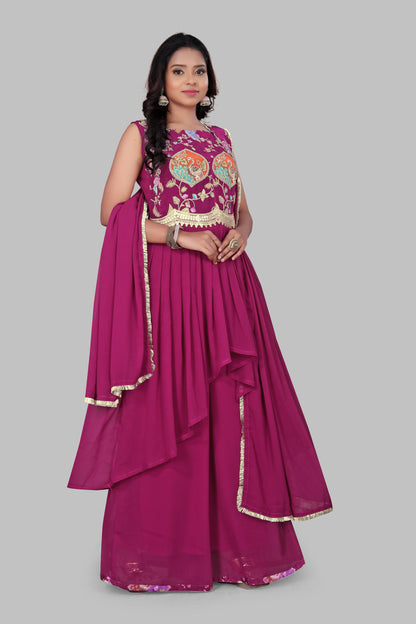 Women's Magenta Embroidered Palazzo Salwar Suit with Dupatta - Indian Ethnic Wedding Wear
