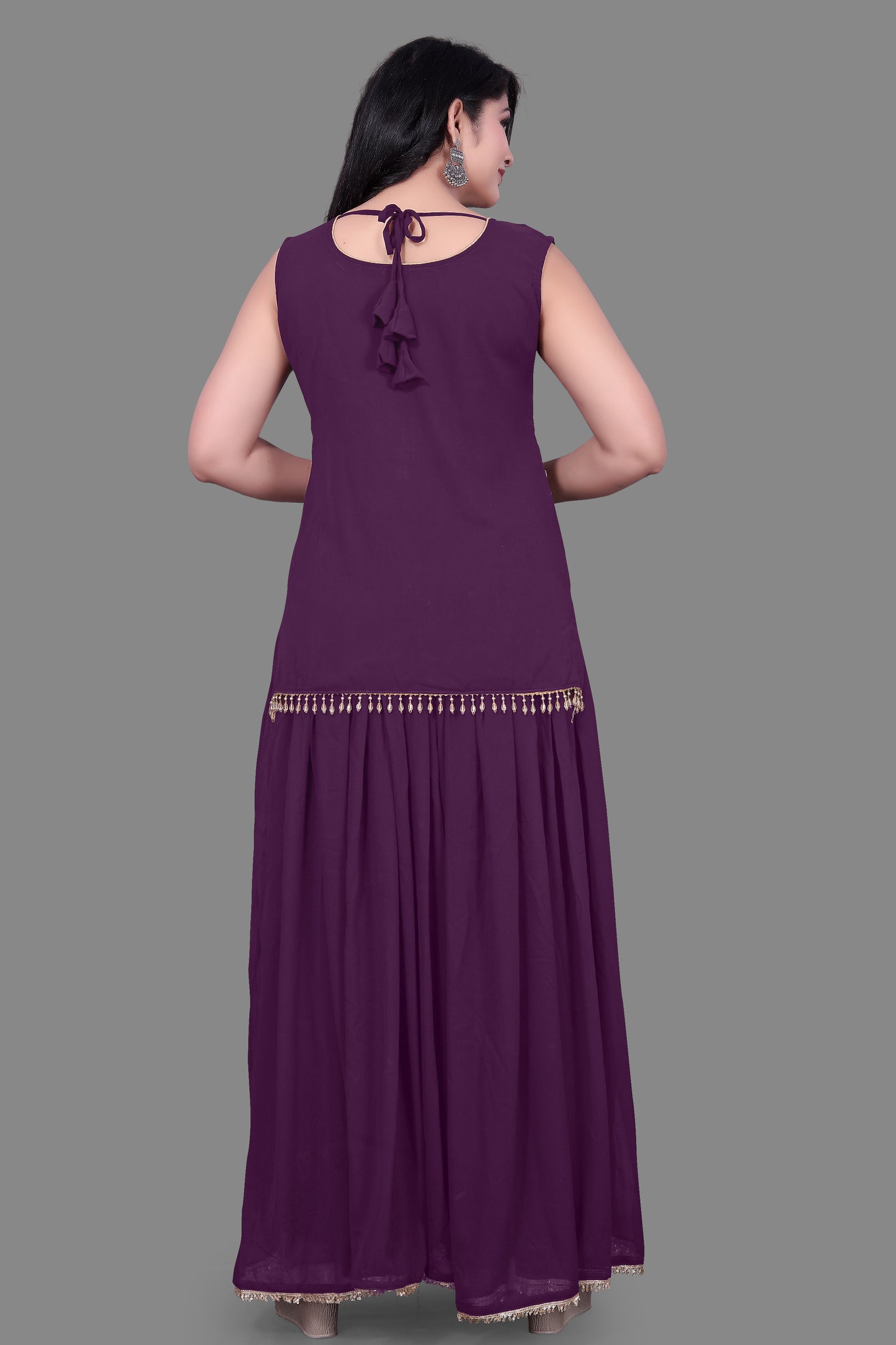 Women's Purple Georgette Embroidered Sharara Suit Set with Short Jacket Kurta and Dupatta – Ethnic Party Wear