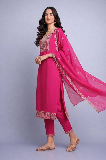 Elegant Pink Silk Embroidered Salwar Suit with Scalloped Dupatta – Sophisticated Ethnic Party Wear for Women