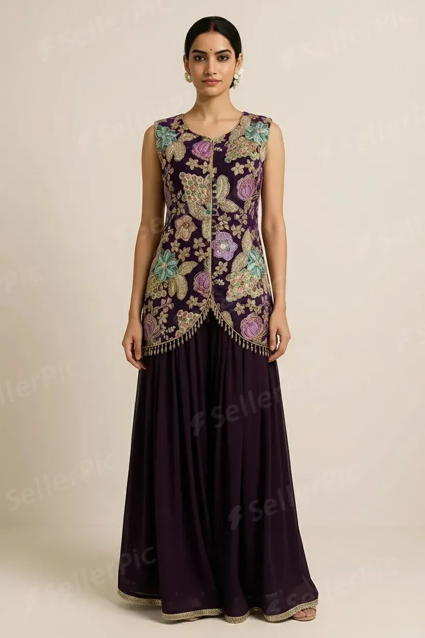Heritage Floral Embroidered Indo-Western Ensemble