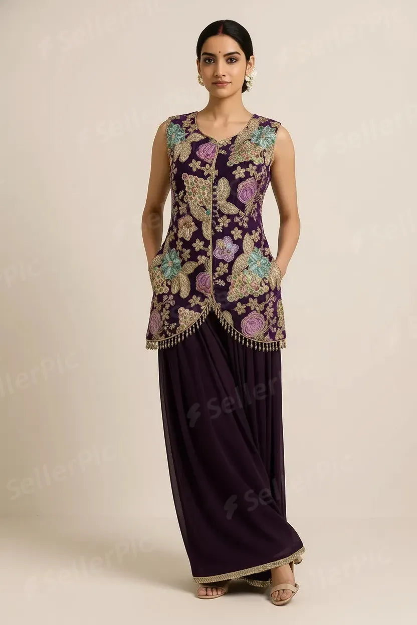 Heritage Floral Embroidered Indo-Western Ensemble