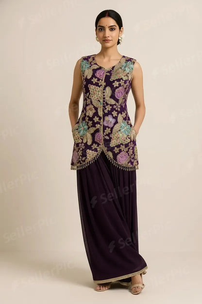 Heritage Floral Embroidered Indo-Western Ensemble