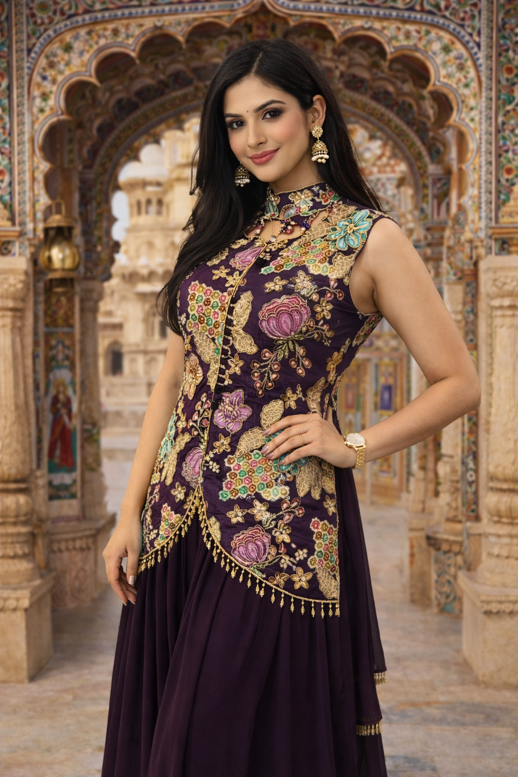 Heritage Floral Embroidered Indo-Western Ensemble