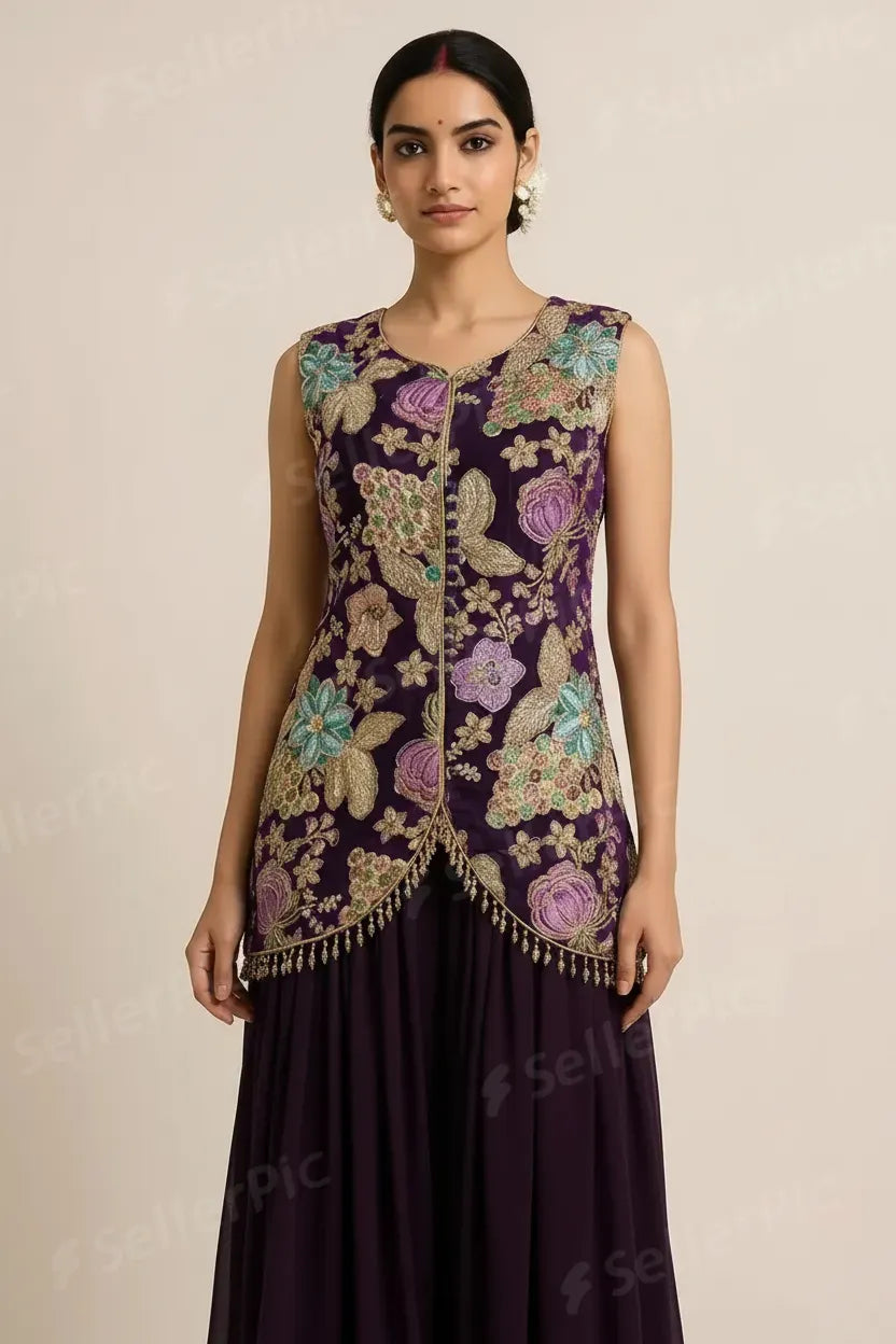 Heritage Floral Embroidered Indo-Western Ensemble