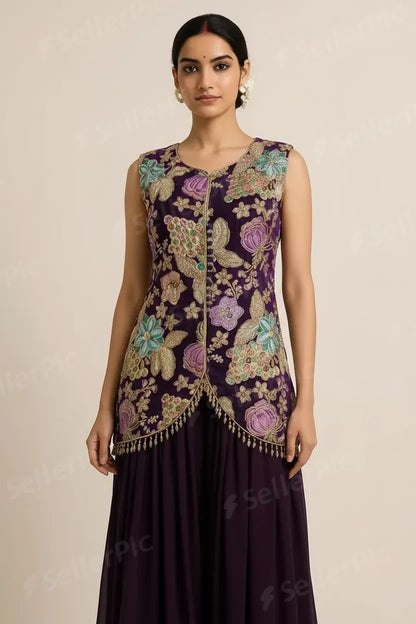Heritage Floral Embroidered Indo-Western Ensemble